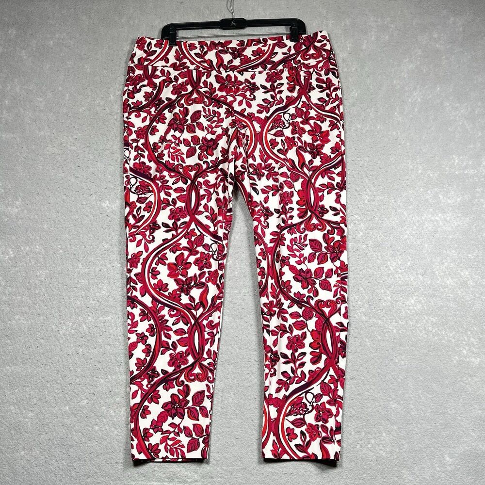 Lilly Pulitzer Luxletic Corso Pants Women’s Sz 16 Red White Flowers UPF 50+ Golf